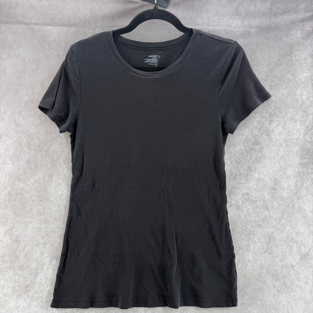Old Navy Womens Black Short Sleeve‎ Crew Neck Cotton Slim Fit Tee Shirt L SPR 09